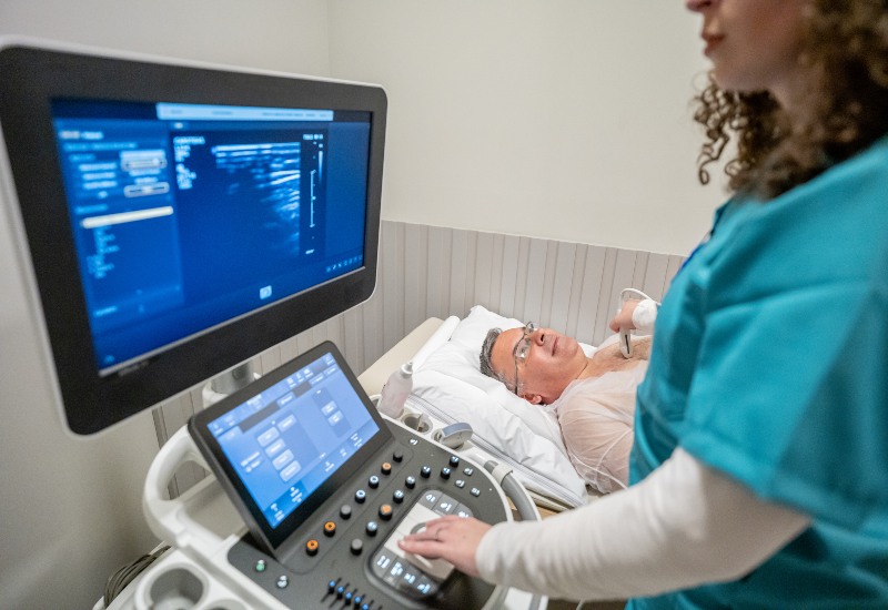 Echocardiogram test conducted at Cardiovascular Specialists of New England to evaluate heart function and structure.