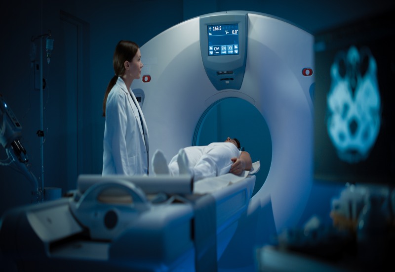 Patient undergoing a PET scan procedure at Cardiovascular Specialists of New England for advanced cardiovascular diagnostics.